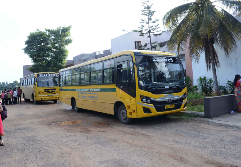 College-owned transportation buses at Mallige College of Pharmacy Bangalore